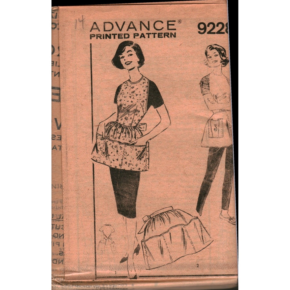 Vintage Advance 9228 Printed Sewing Pattern Womens Cobbler and Waist Aprons 14